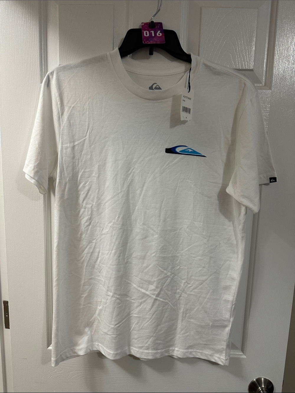 Quiksilver White Short Sleeve Tee with Blue Logo